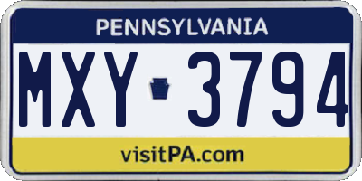 PA license plate MXY3794