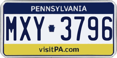 PA license plate MXY3796