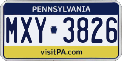 PA license plate MXY3826