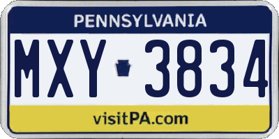PA license plate MXY3834