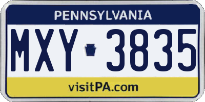 PA license plate MXY3835