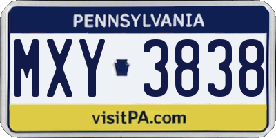 PA license plate MXY3838