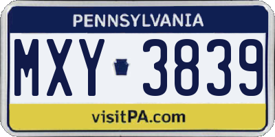 PA license plate MXY3839