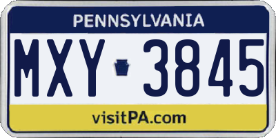 PA license plate MXY3845