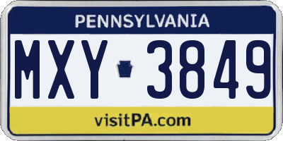PA license plate MXY3849