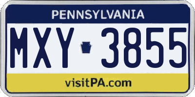 PA license plate MXY3855