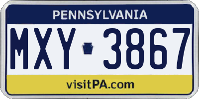 PA license plate MXY3867