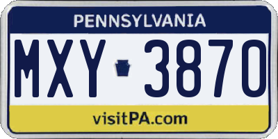 PA license plate MXY3870