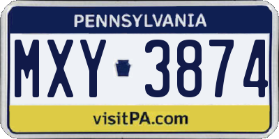 PA license plate MXY3874