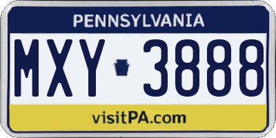PA license plate MXY3888