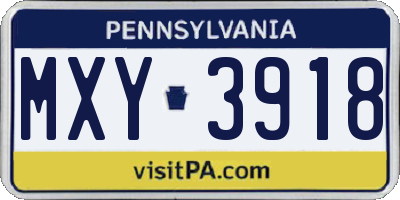 PA license plate MXY3918