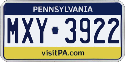 PA license plate MXY3922