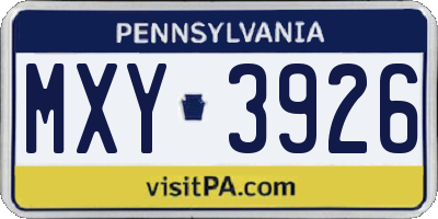 PA license plate MXY3926