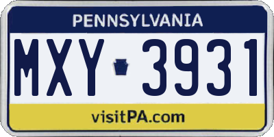 PA license plate MXY3931