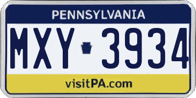 PA license plate MXY3934