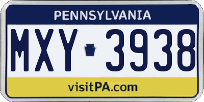 PA license plate MXY3938
