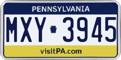PA license plate MXY3945