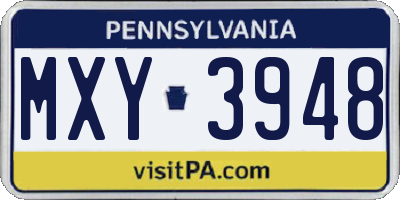 PA license plate MXY3948