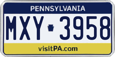 PA license plate MXY3958