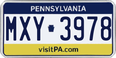 PA license plate MXY3978