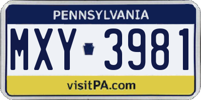 PA license plate MXY3981