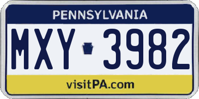 PA license plate MXY3982