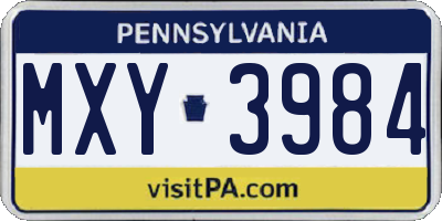 PA license plate MXY3984