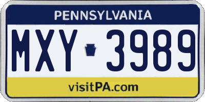 PA license plate MXY3989