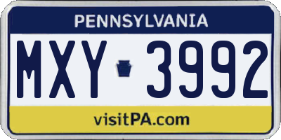 PA license plate MXY3992