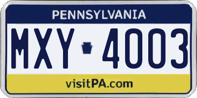 PA license plate MXY4003