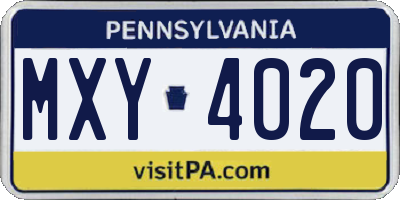 PA license plate MXY4020