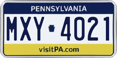 PA license plate MXY4021