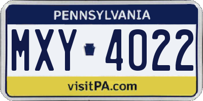PA license plate MXY4022