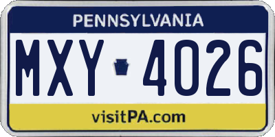 PA license plate MXY4026