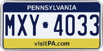 PA license plate MXY4033