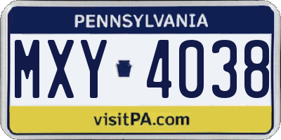 PA license plate MXY4038