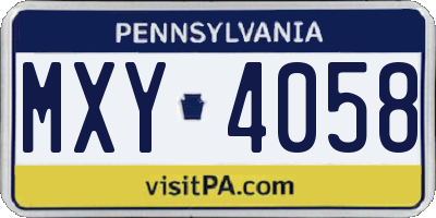 PA license plate MXY4058