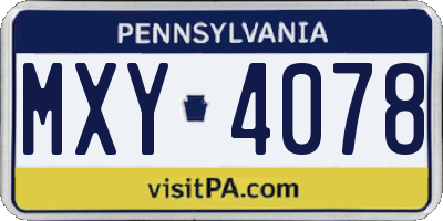 PA license plate MXY4078