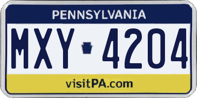 PA license plate MXY4204