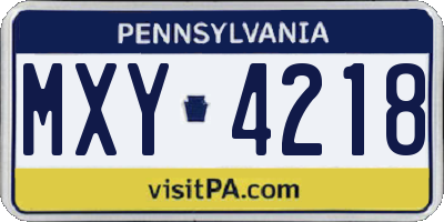 PA license plate MXY4218
