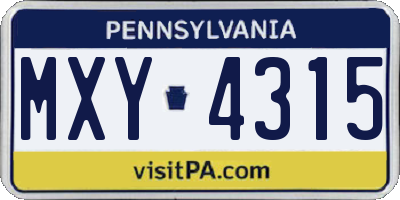 PA license plate MXY4315