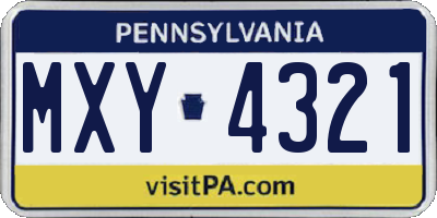 PA license plate MXY4321