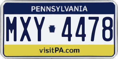 PA license plate MXY4478