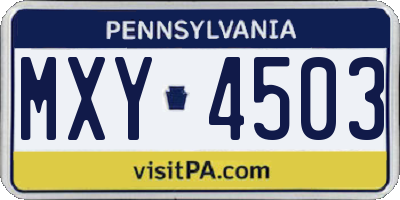 PA license plate MXY4503