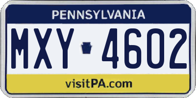 PA license plate MXY4602