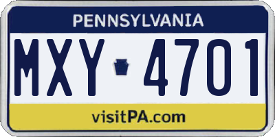 PA license plate MXY4701