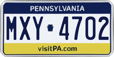 PA license plate MXY4702