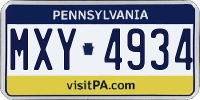PA license plate MXY4934
