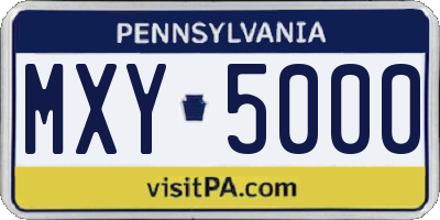 PA license plate MXY5000