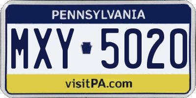 PA license plate MXY5020